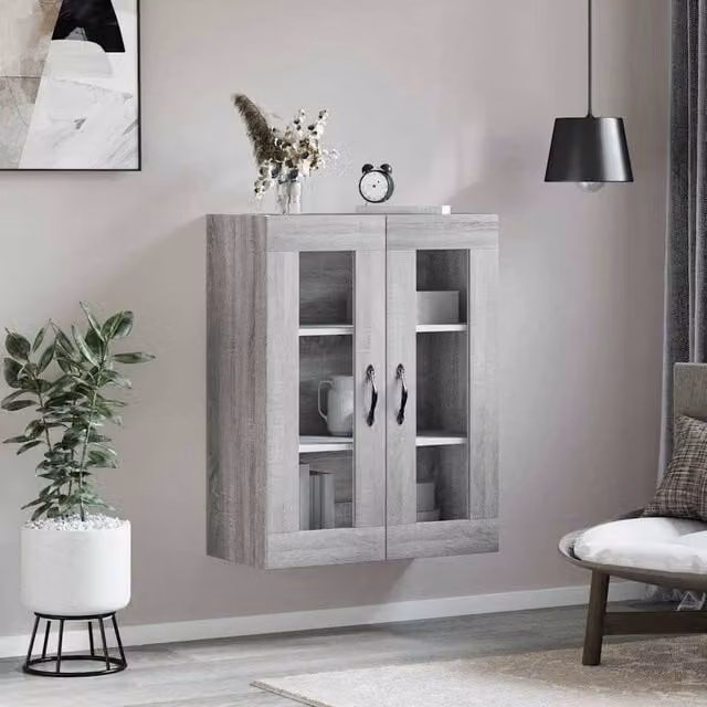 Berkfield Home Wall Mounted Cabinet in Grey with Glass Doors, W: 69.5 cm, D: 34 cm, H: 90 cm – 1