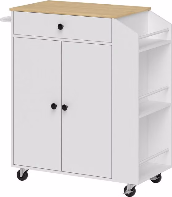 HOMCOM Rolling Kitchen Island with 3-Tier Spice Rack and Drawer in White