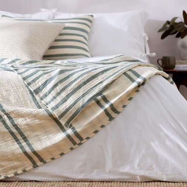 Make It A Home Reversible Woven Striped Cotton Muslin Bedspread in Green