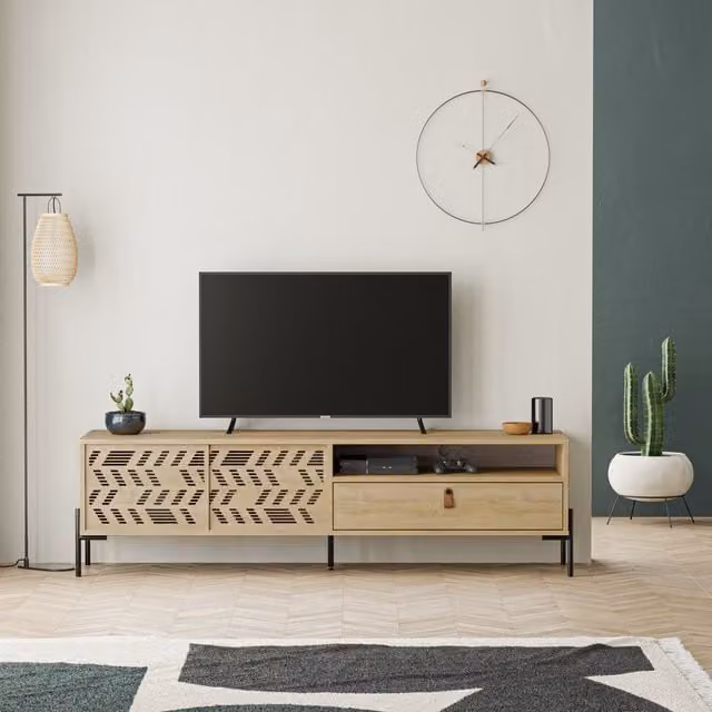 Decortie Dionysos Modern TV Unit Media Stand in Oak, 2 Pack – 1