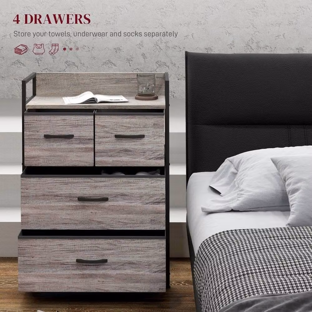 EONLION Grey 4 Drawer Bedroom Chest of Drawers – 4