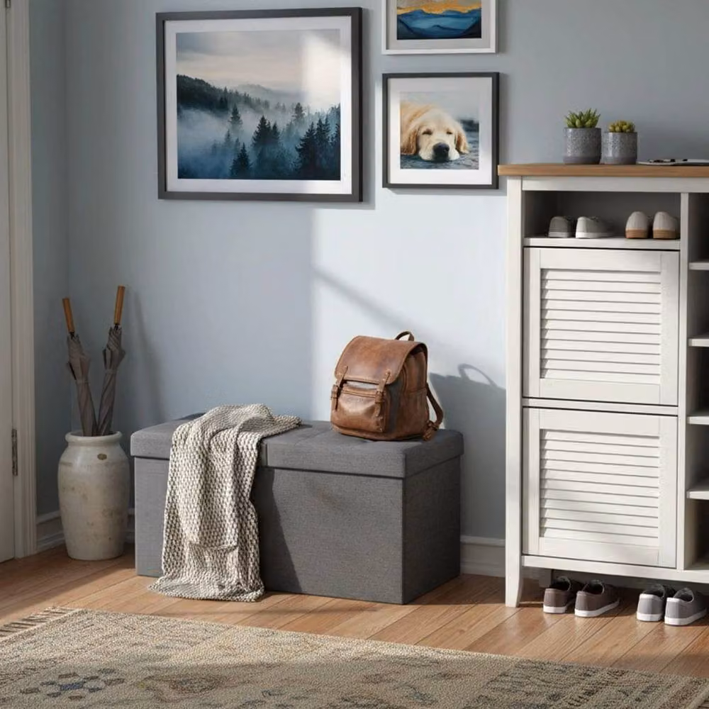KORVIXA Grey Fabric Foldable Storage Ottoman Bench W/D/H: 100 x 100 x 1 cm – 4
