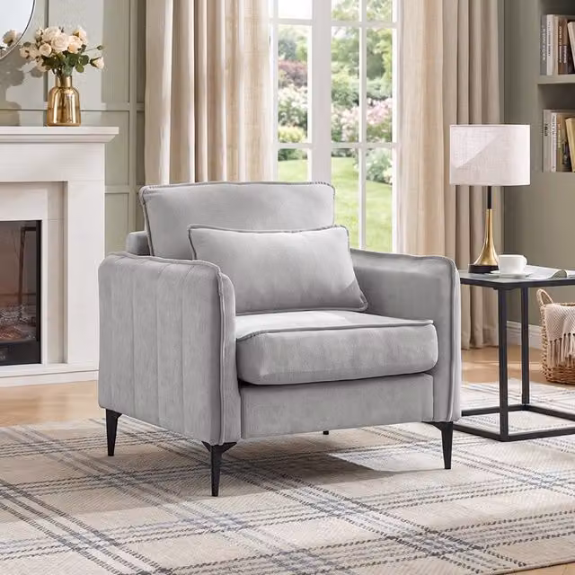 Livingandhome Modern Upholstered Tub Accent Chair with Armrests in Grey and Black