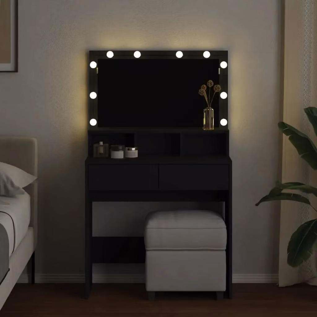 Berkfield Home Modern Black LED Dressing Table W/D/H: 80 x 41 x 134.5 cm – 3