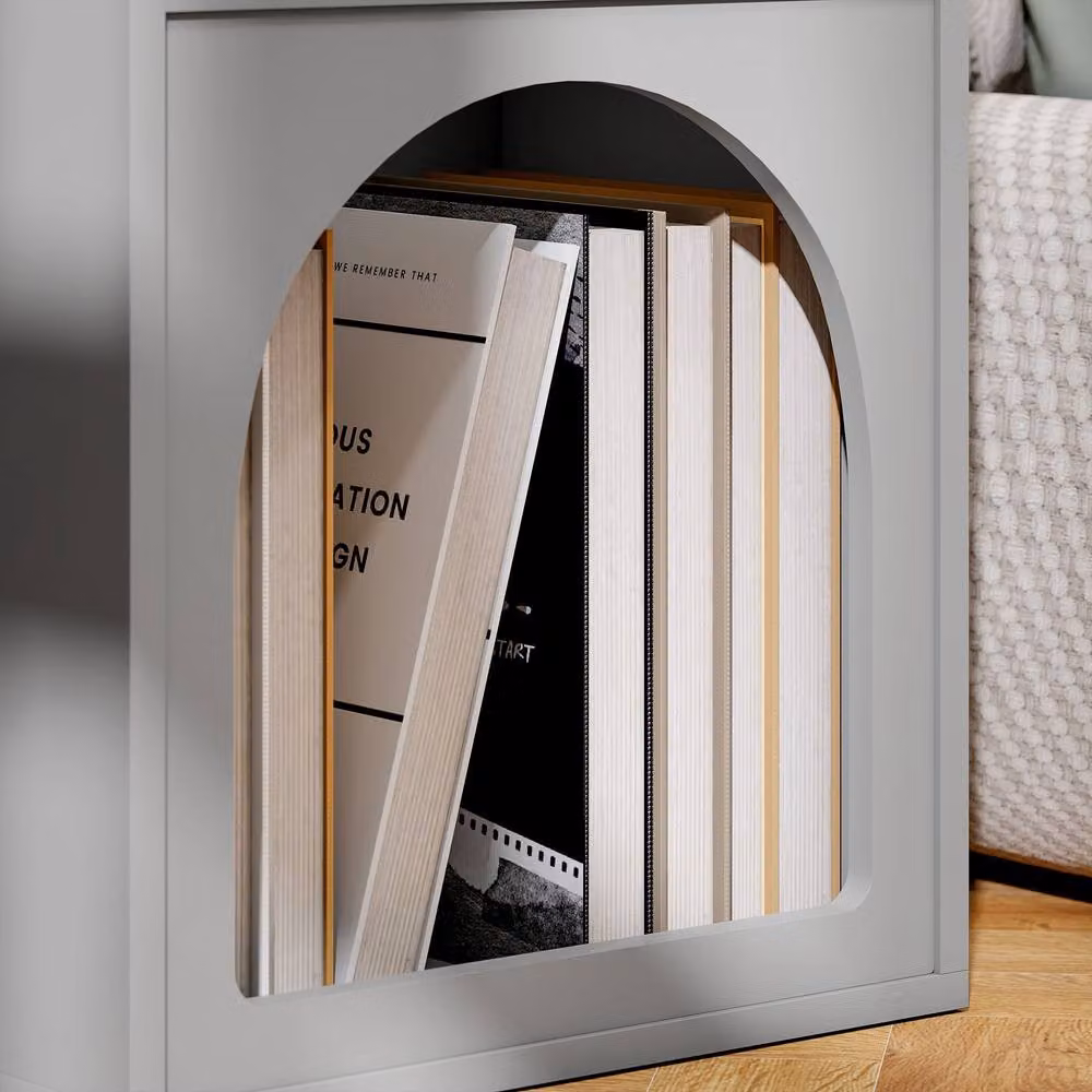 STILVORA Modern Grey Lacquered Bedside Table with 2 Open Compartments – 6