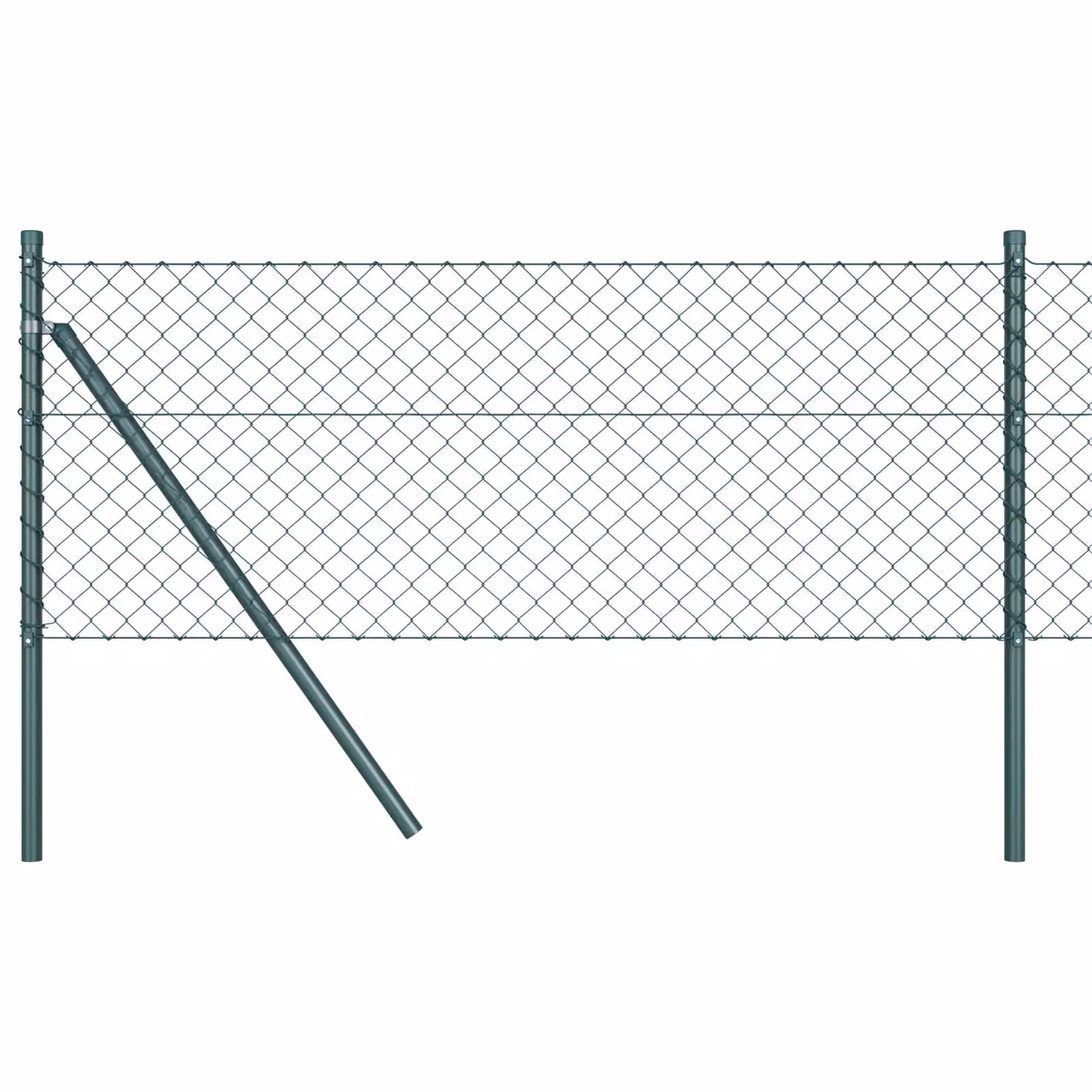 Berkfield Home Green Galvanised Steel Chain Link In-Ground Fence with 7 Round Posts, W: 10 m, H: 0.4 m – 2