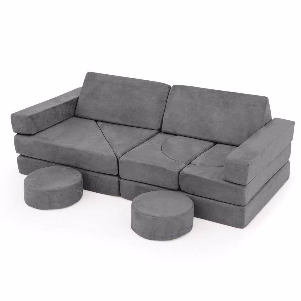 Costway 14 Piece Modular Kids Play Couch Sectional Sofa in Grey Microfibre Fabric – 7