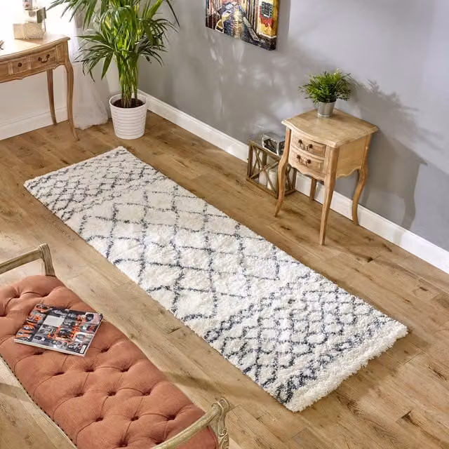 Asiatic Carpets Alto AL02 Moroccan Berber Shaggy Area Rug, White and Grey, 150 cm