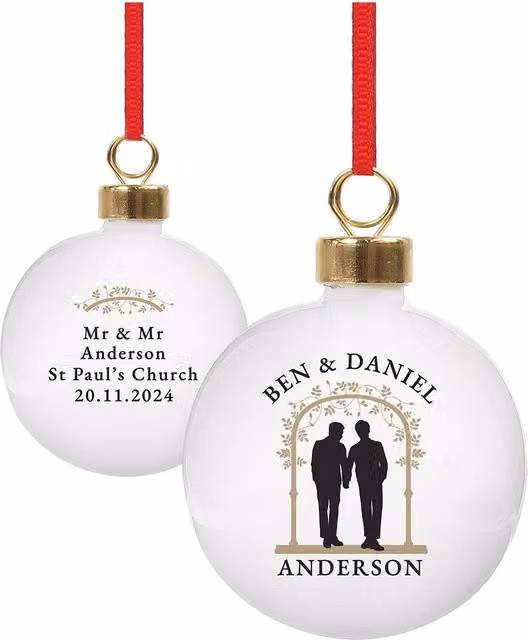 Personalised Memento Company Men's Personalised Mr & Mr White Glass Christmas Bauble