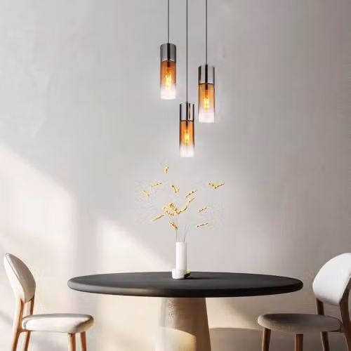 Globo Lighting Modern 3-Bulb Suspended Glass Pendant Lamp in Black and Copper, Height: 150 cm – 2