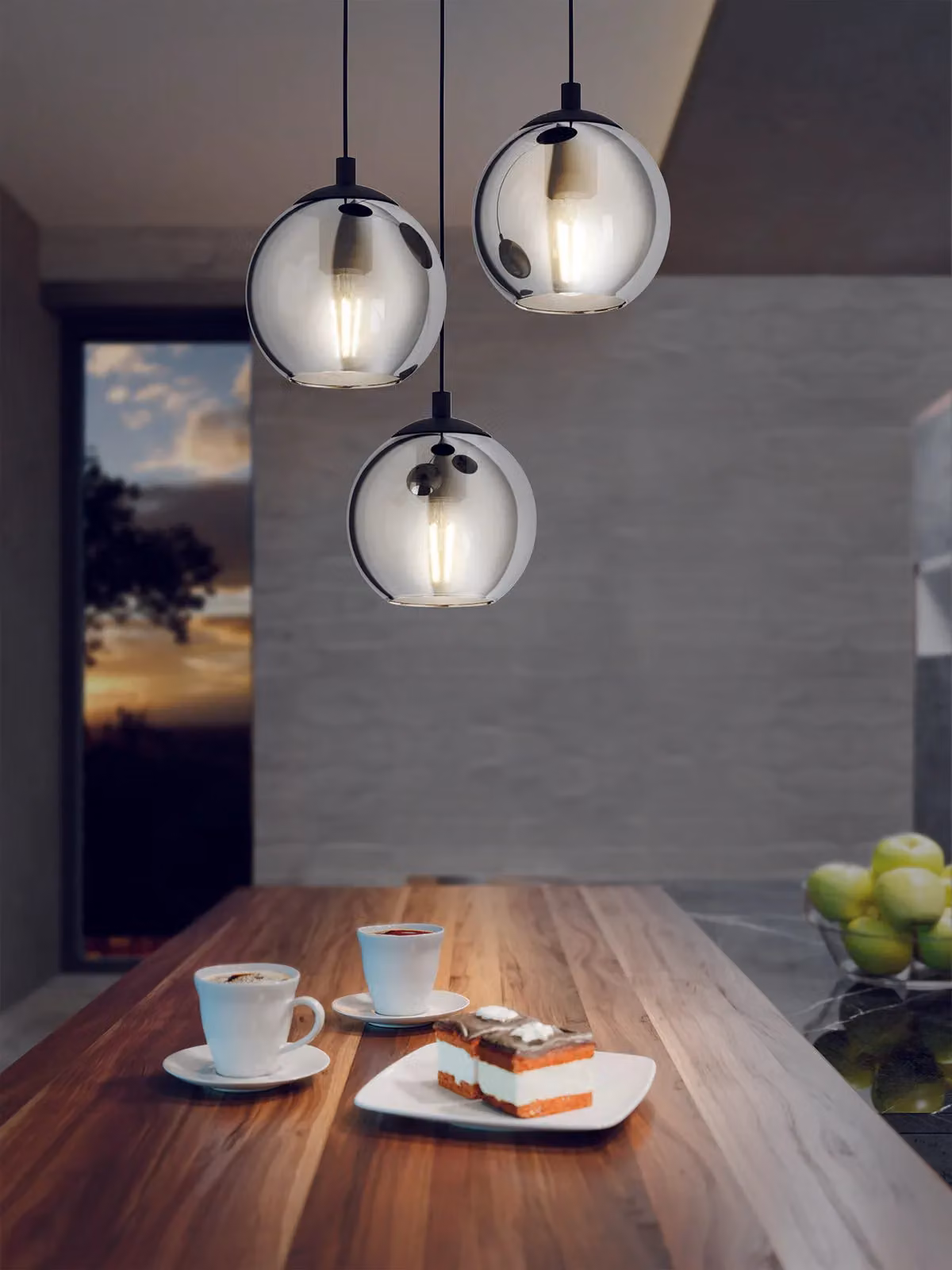 Loops Black Suspended Pendant Light with Transparent Glass Spheres and E27 Sockets – 3