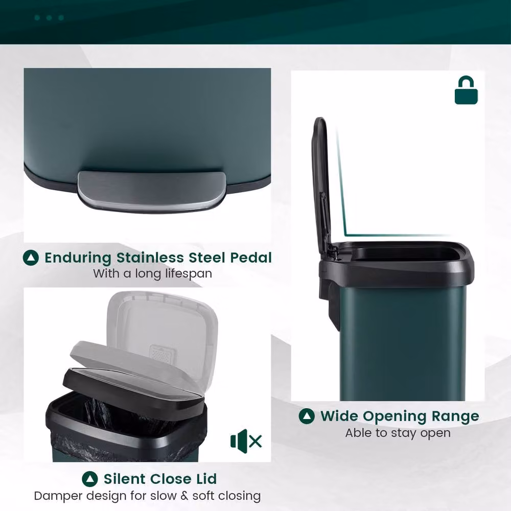 Costway 68L Stainless Steel Recycling Pedal Bin with Soft Close and Odour Filter in Green – 7