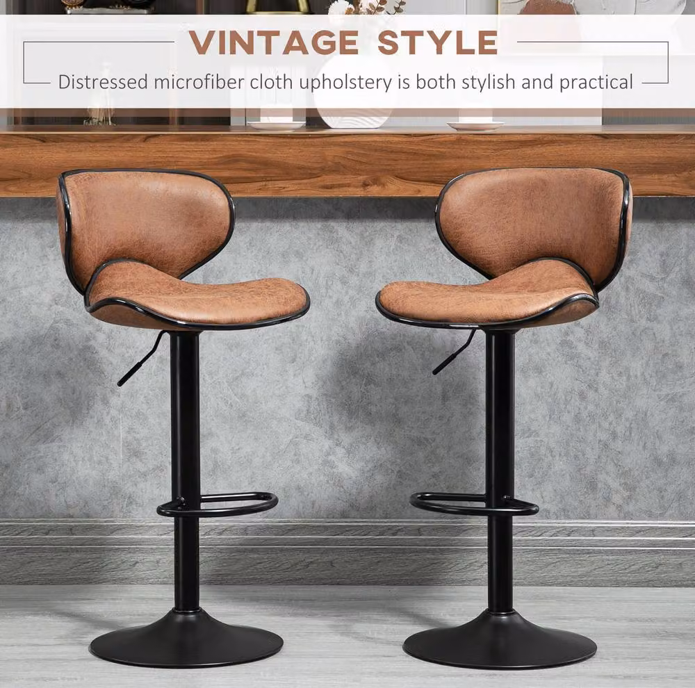 STILVORA Set of 2 Adjustable Height Swivel Bar Stools with Metal Frame in Brown and Black – 4