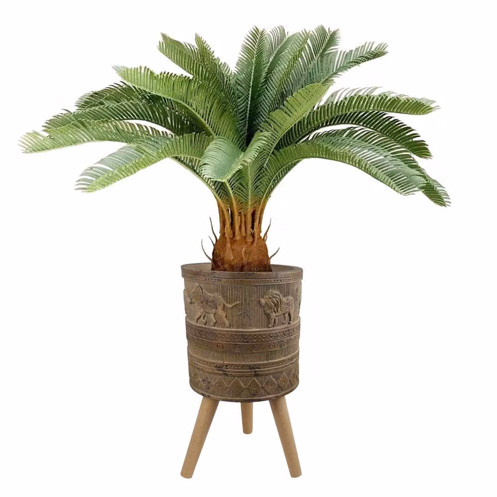 Botanik Leaf Jungle Planter with Legs and Embossed Lion and Elephant Design in Dark Brown, W: 55 cm, D: 29 cm – 2