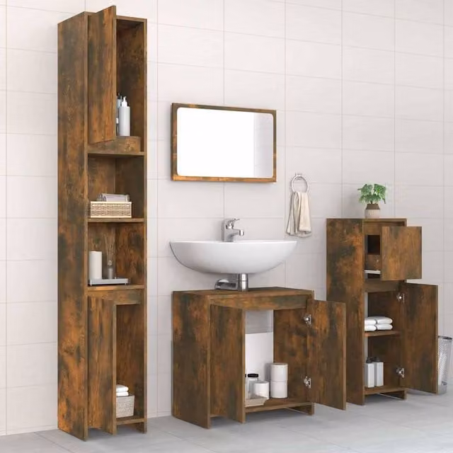 Berkfield Home 4 Piece Industrial Bathroom Furniture Set in Smoked Oak Brown