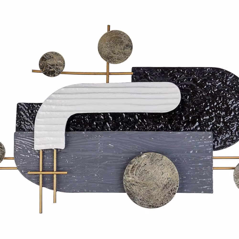 Wyld and Coco Geometric Abstract Metal Wall Art in Black, Grey and Gold – 2