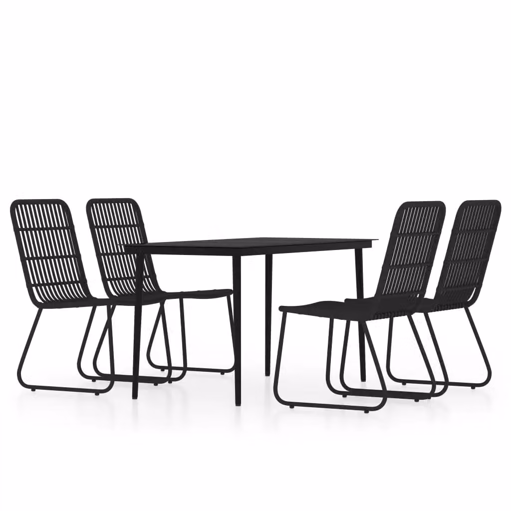 Berkfield Home 5 Piece Modern Garden Dining Set in Black Matt Rattan, Glass and Metal – 2