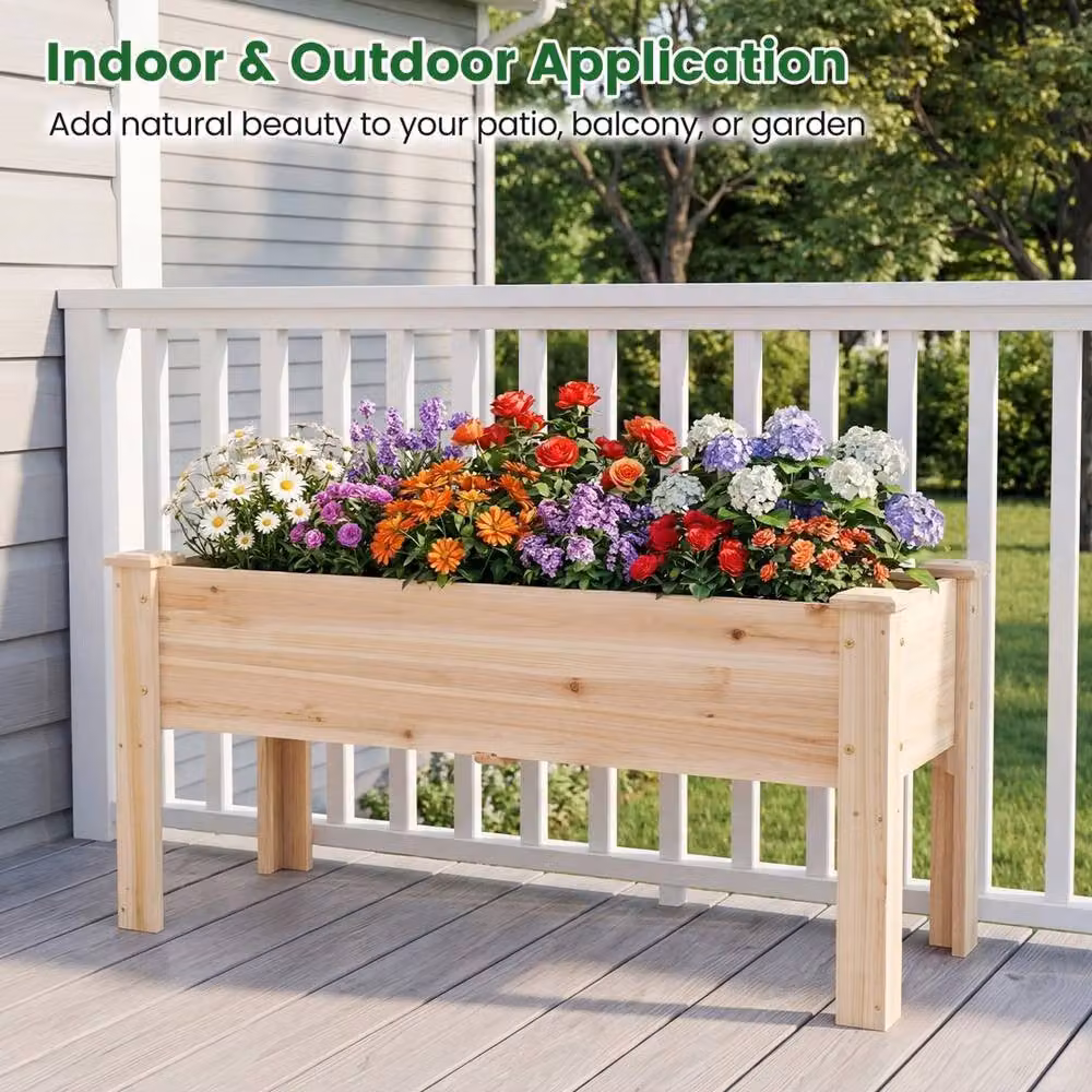 VOGREX Heavy-Duty Wooden Elevated Planter Box Raised Garden Bed in Brown or Beige – 2