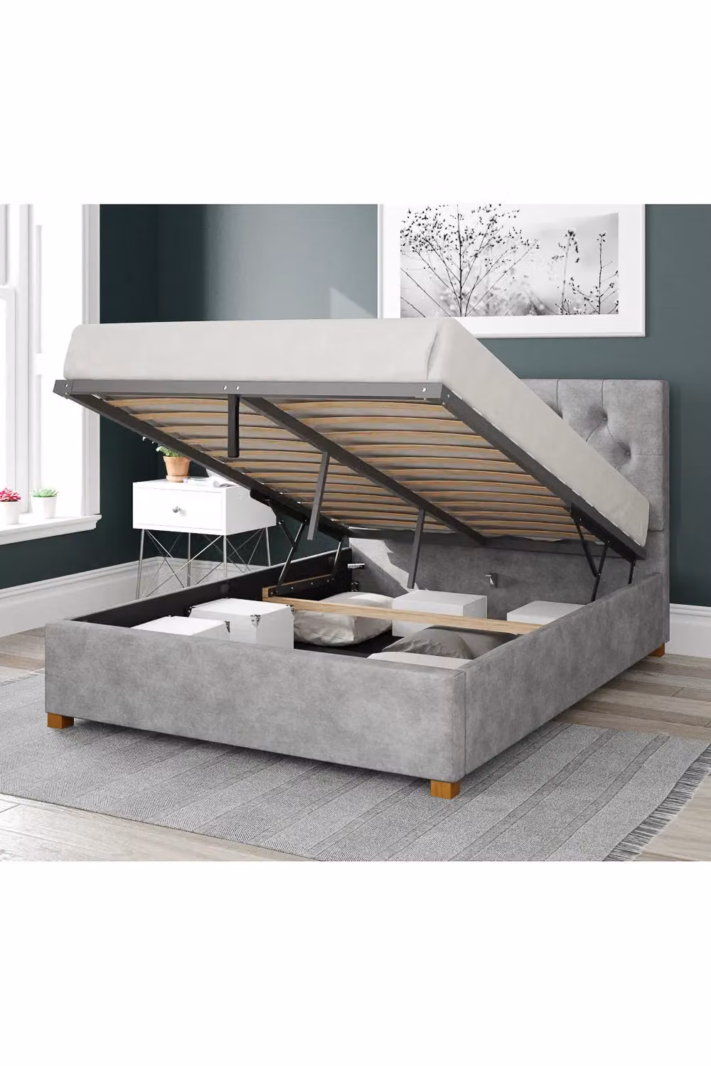 Aspire Olivier Upholstered Ottoman Storage Bed in Silver Grey Linen Fabric, W/D/H: 140 x 200 cm – 2