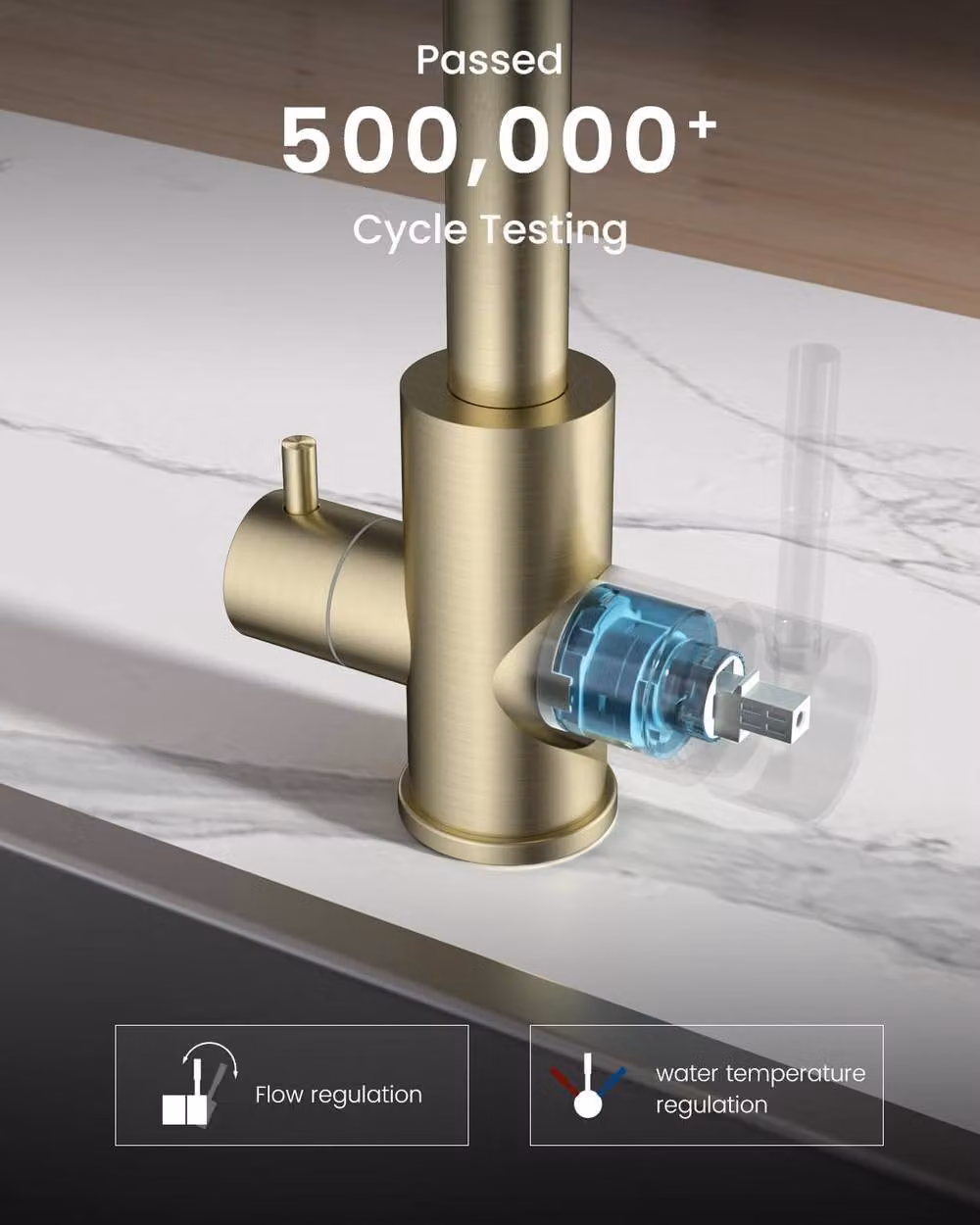 Dayone Brushed Gold 3 Way Kitchen Tap with Filtered Water and 360 Swivel Spout, SUS304 Stainless Steel – 4