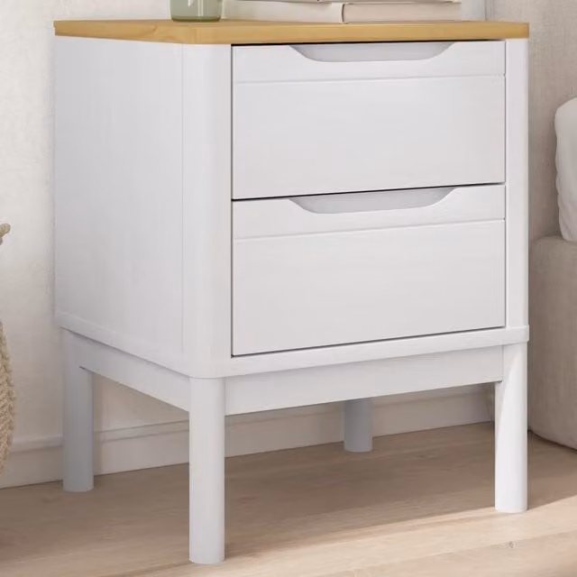 Berkfield Home FLORO White Bedside Cabinet in Solid Pine Wood, W/D/H: 45 x 39 x 57 cm