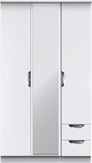 2 U Holborn Ready Assembled Tall Triple Mirror Wardrobe with Integrated Drawer in White