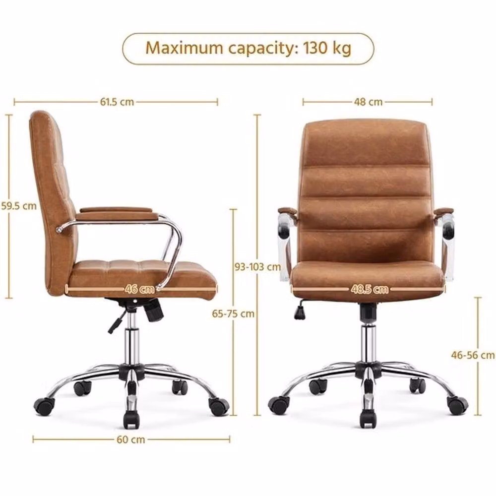 EONLION Retro Brown PU Leather Swivel Office Chair – 2