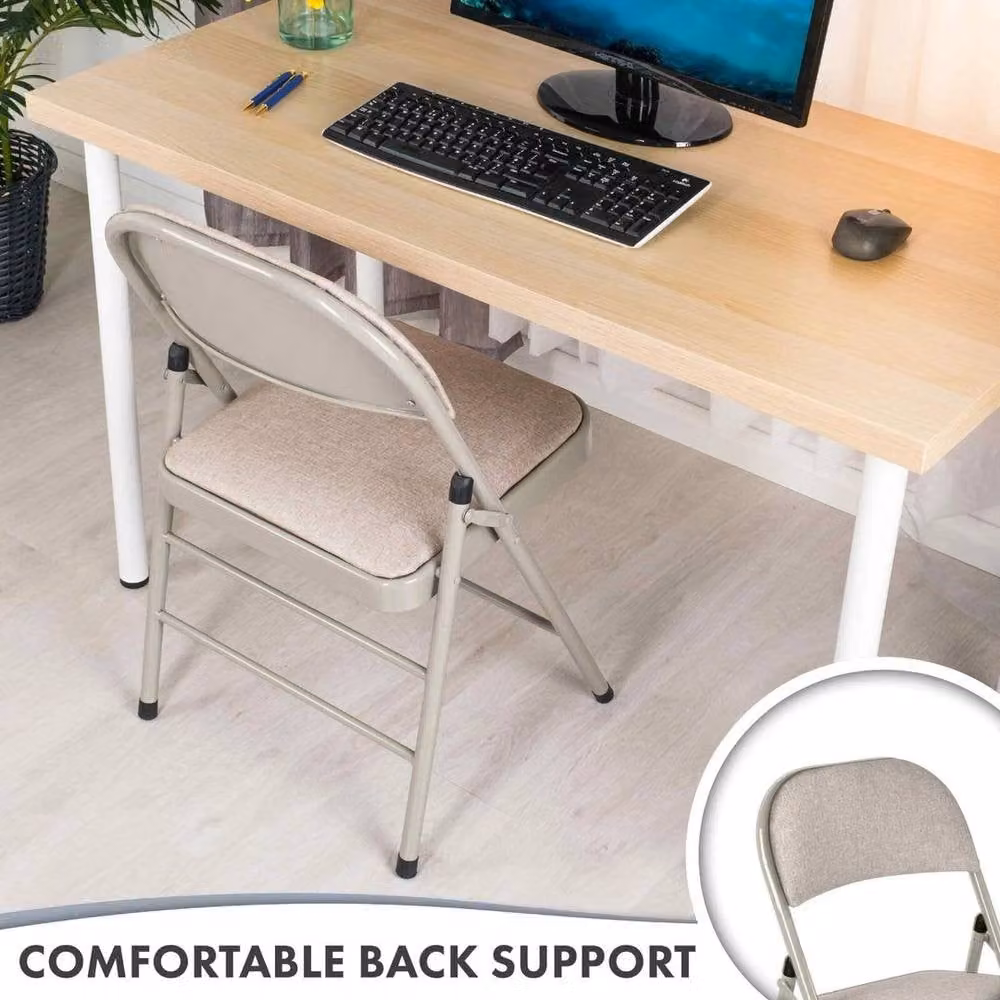 Kelvenix Camel Cream Folding Chairs with Padded Fabric Seats and Metal Frame, Height: 100 cm – 3