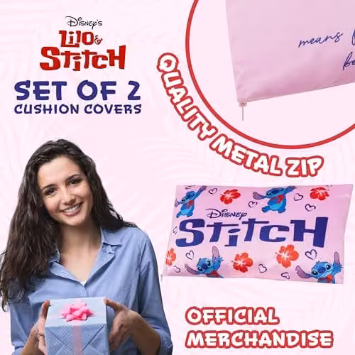 Disney Stitch Pink Cushion Covers, Set of 2, W: 50 cm x D: 30 cm and W: 35 cm x D: 35 cm – 3