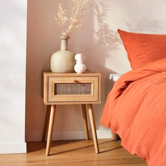 sweeek Woven Rattan Bedside Table with Drawer in Brown – 1