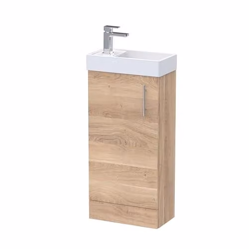nuie MIN030 Vault Modern Bathroom Floor Standing Vanity Basin Unit with Soft Close Door, Bleached Oak, W: 40 cm, H: 78.1 cm, D: 22.2 cm