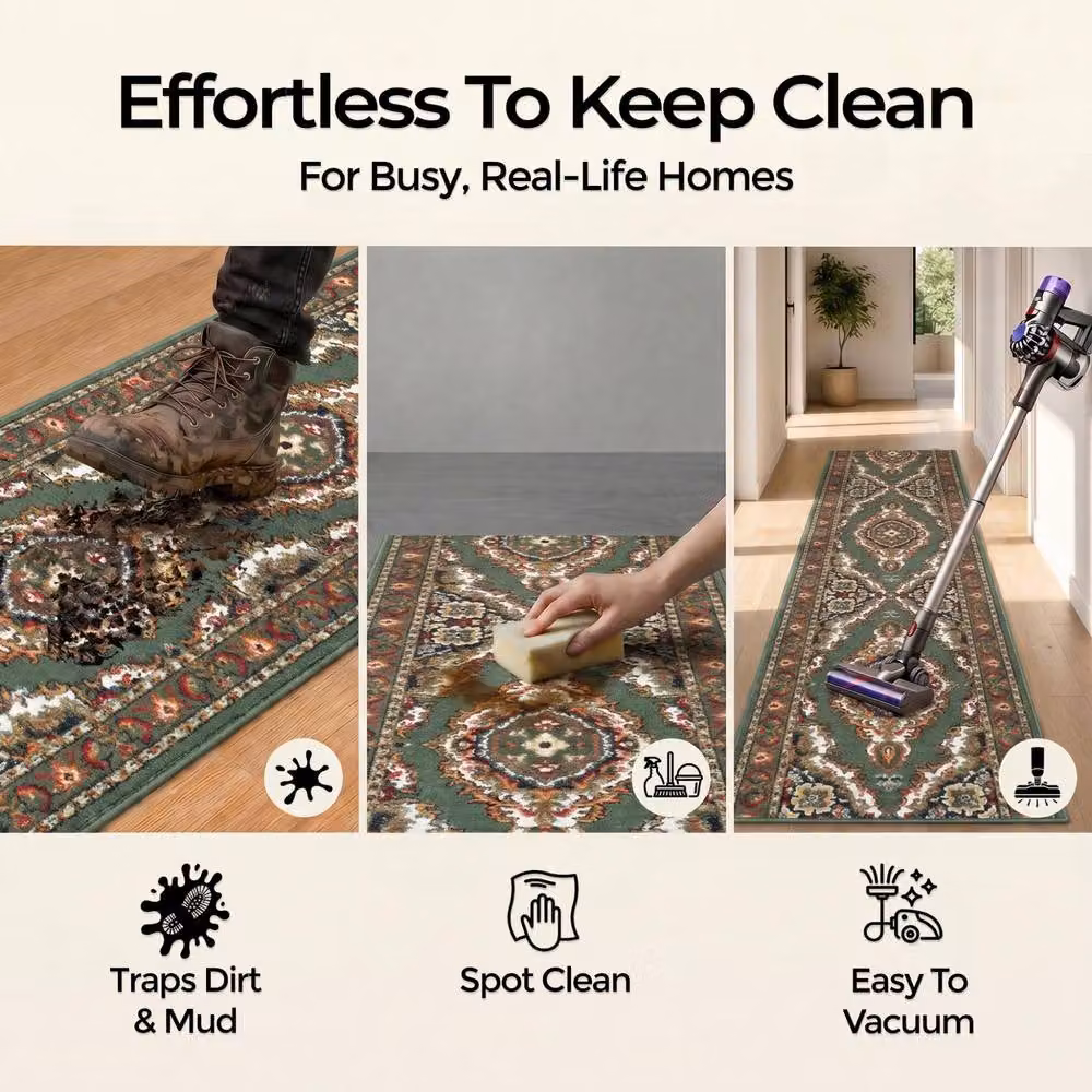 Bravich LTD Texas Medallion Traditional Hallway Runner Rug, Green, W: 60 cm, L: 810 cm – 5