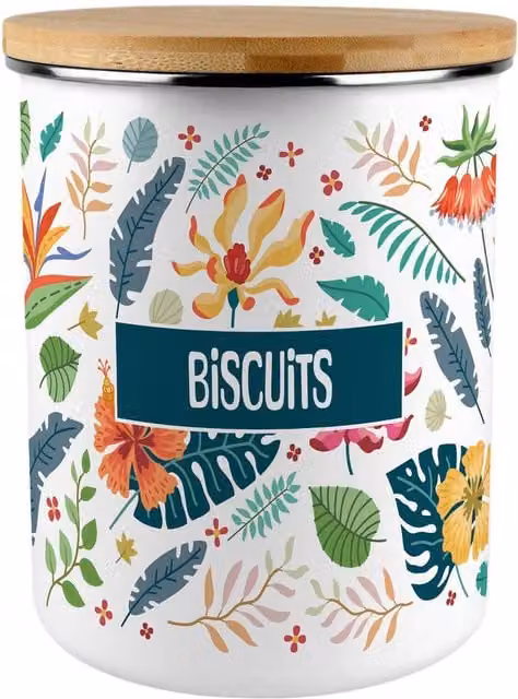 Purely Home Floral Tropical Flowers Extra Large Metal Biscuit Tin in Multicoloured and White