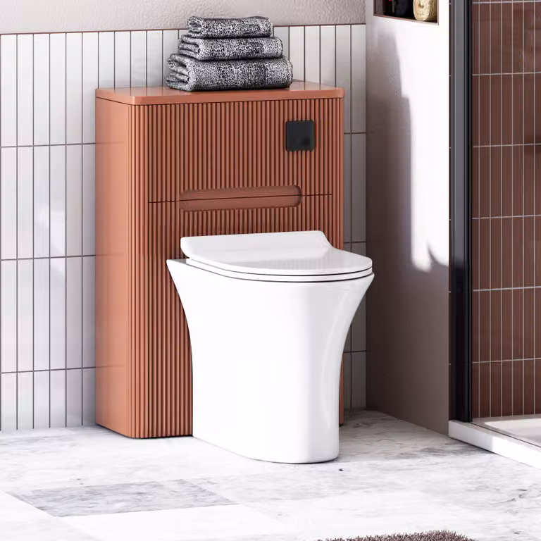 Avenza Terracotta Clay BTW WC Unit with Breeze Rimless Toilet Pan, Slim Soft Close Seat and Cistern, Width: 55 cm