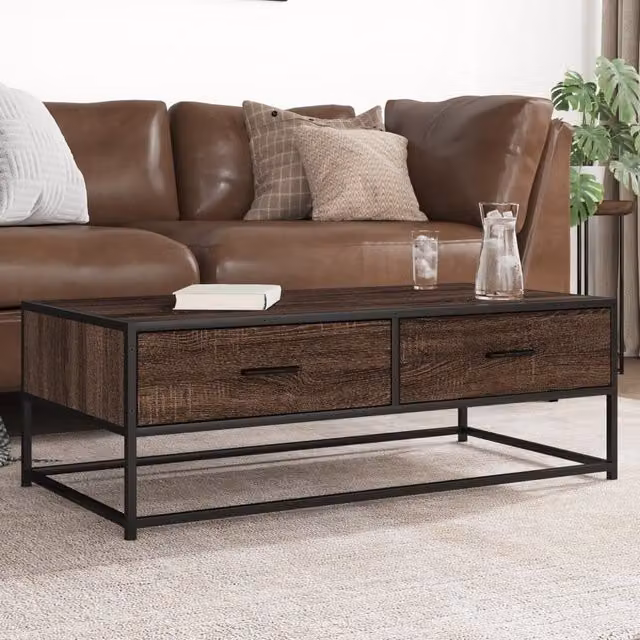 Berkfield Home Industrial Coffee Table in Brown Oak, W/D/H: 100 x 50 x 35 cm