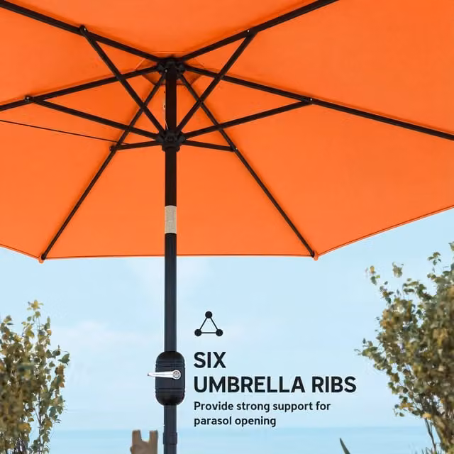 Outsunny 2.6m Garden Parasol Umbrella with Aluminium Pole and Tilt Function, Orange