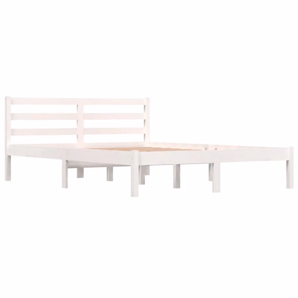 Berkfield Home Solid Wood Pine Double Bed Frame, White, W: 135 cm, L: 190 cm – 2