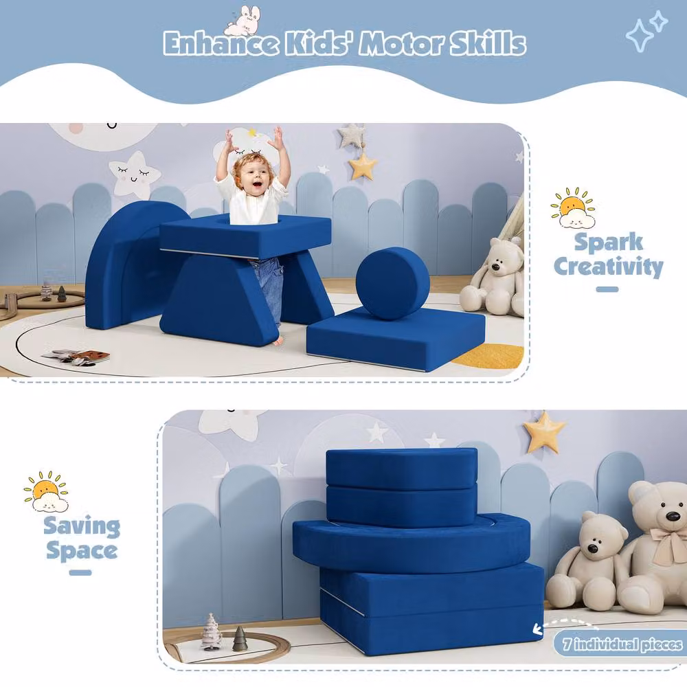 KEEPREAPER Soft Modular Kids Play Couch with Scatter Cushions in Blue – 4