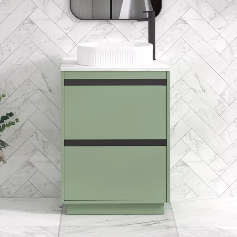 Royal Bathrooms Orion 800mm Mint Sage Floor Standing 2 Drawer Vanity Unit with Lyon Basin and Black Accent Trim