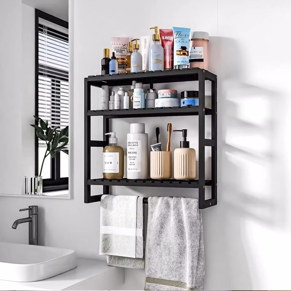 FORGEVIO 3-Tiered Adjustable Bamboo Bathroom Storage Shelf in Black – 4