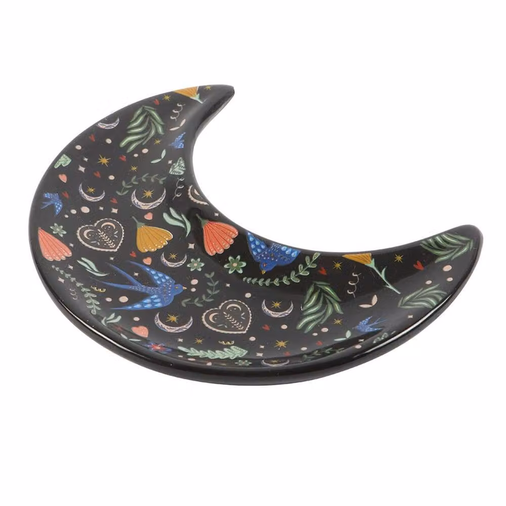 Something Different Midnight Bloom Crescent Moon Trinket Dish in Black – 2