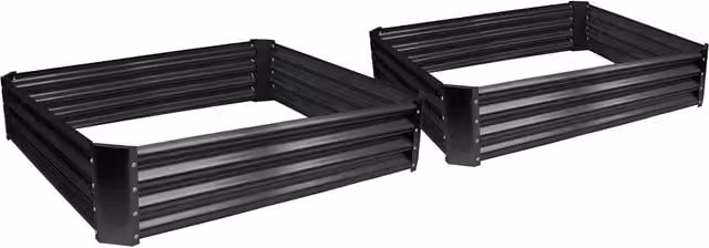 Harbour Housewares Set of 2 Black Galvanised Steel Square Bottomless Raised Garden Beds, W/D: 120 x 120 cm