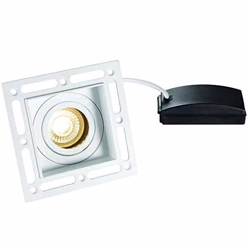 Loops Invisible Plaster Over Square Ceiling Spotlight in Matt White, Adjustable Angle GU10 Recessed Downlight, Dimmable and LED Compatible