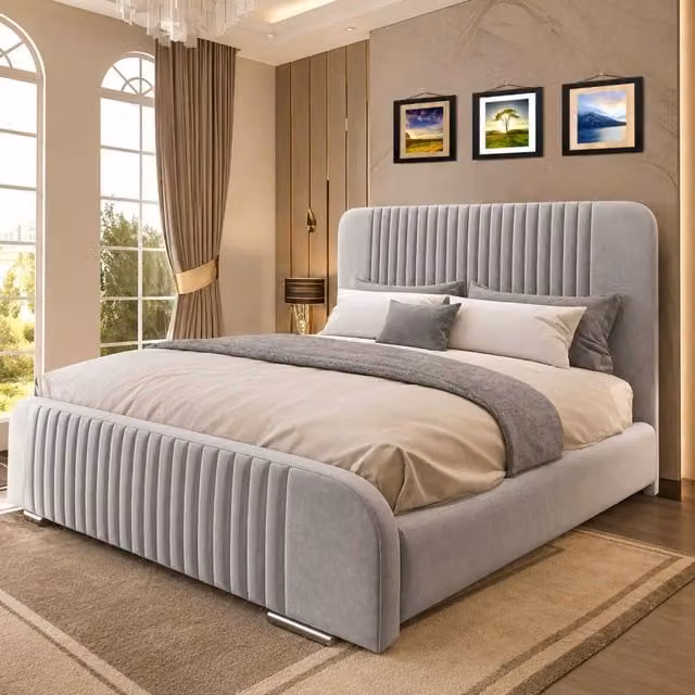 K Mehmood Enterprise Ltd Oval Divan Ottoman Bed in Silver, W/D/H: 180 x 200 cm