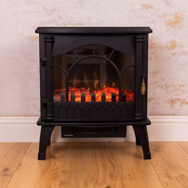 Marco Paul Electric Fireplace Heater with Flame Effect in Black