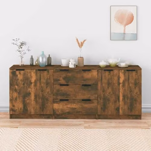 vidaXL 3 Piece Sideboard Set in Smoked Oak Brown Engineered Wood – 2