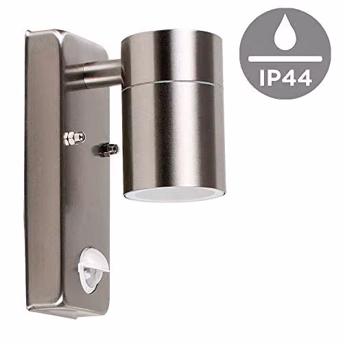 ValueLights Barrow Silver Stainless Steel Outdoor Wall Downlight with PIR Motion Sensor, IP44 Rated, Mains Wired – 5