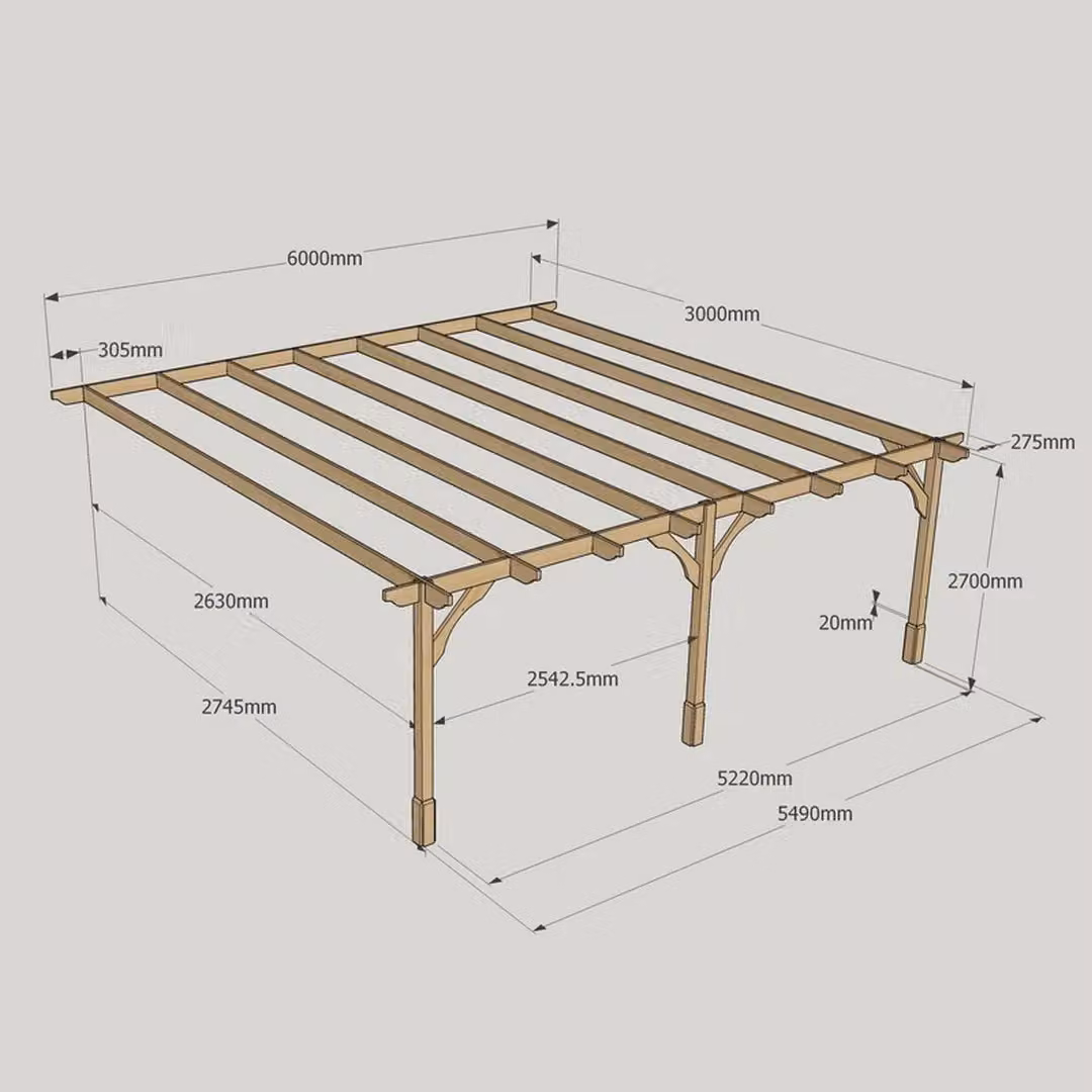 Rutland County Garden Furniture Ltd Premium Wall Mounted Lean-to Pergola with 3 Posts, Brown, W: 600 cm, D: 300 cm, H: 270 cm – 5
