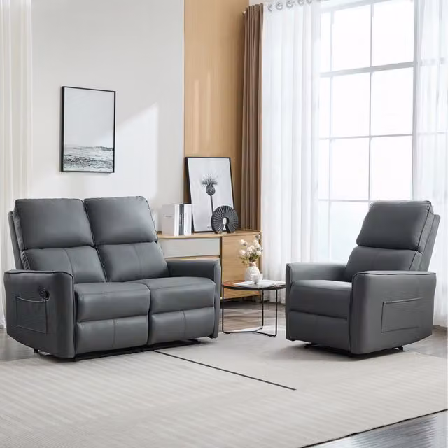 More4Homes Madrid Manual Air Leather Recliner Sofa Set in Grey