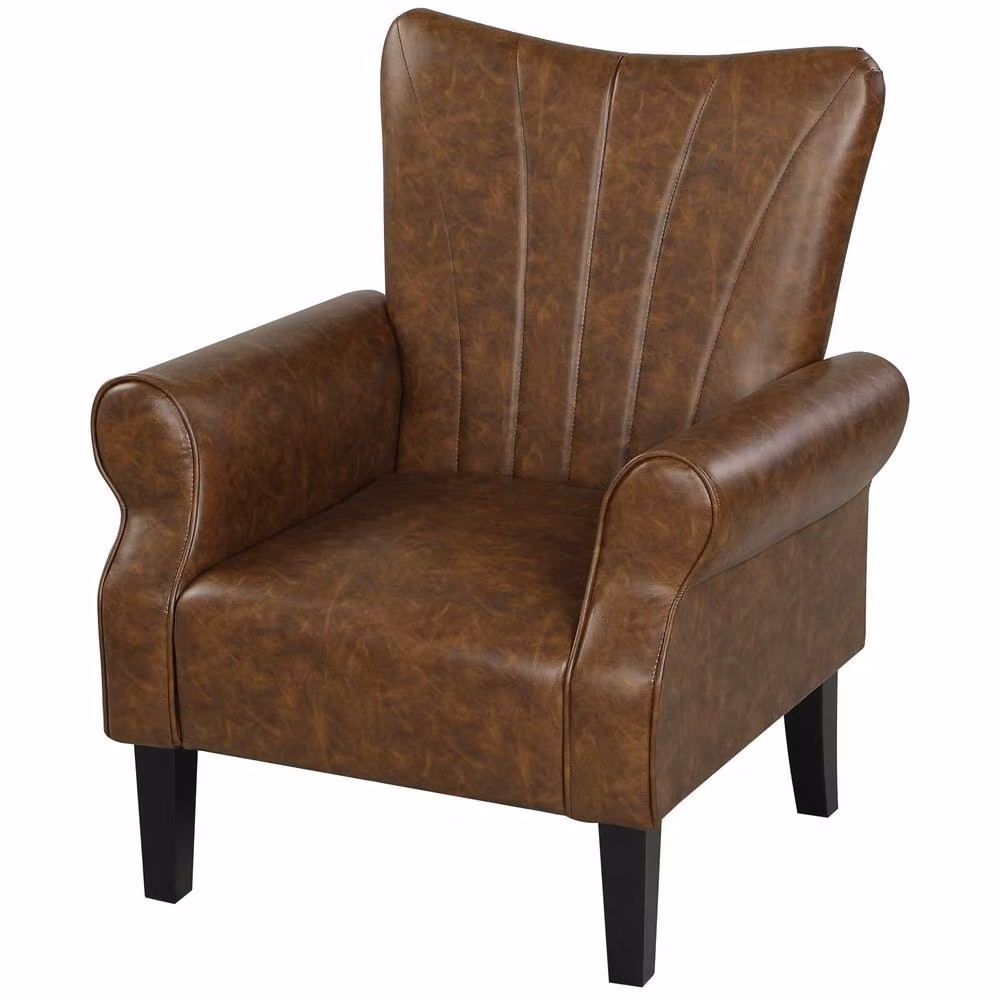 STILVORA Classic Lounge Armchair with Solid Wood Frame and Brown Synthetic Leather – 5